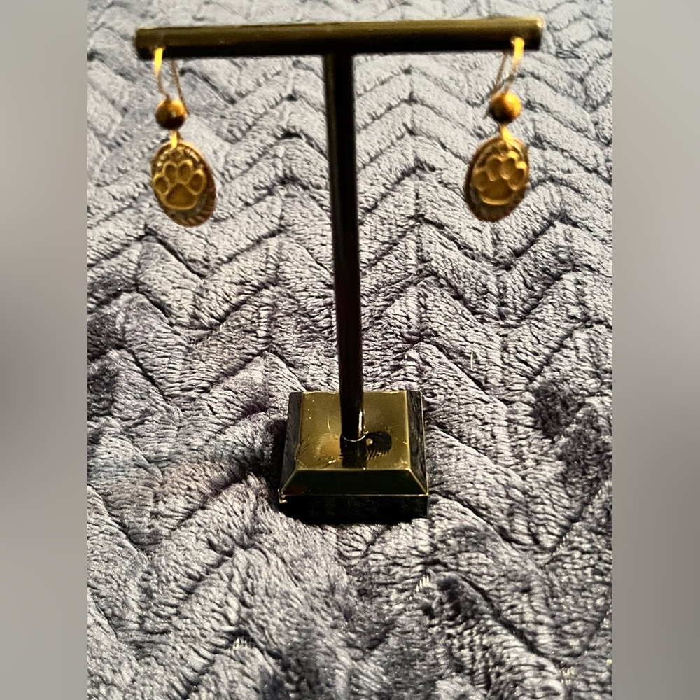 Gold dangle Earrings Dog Paw Print Design